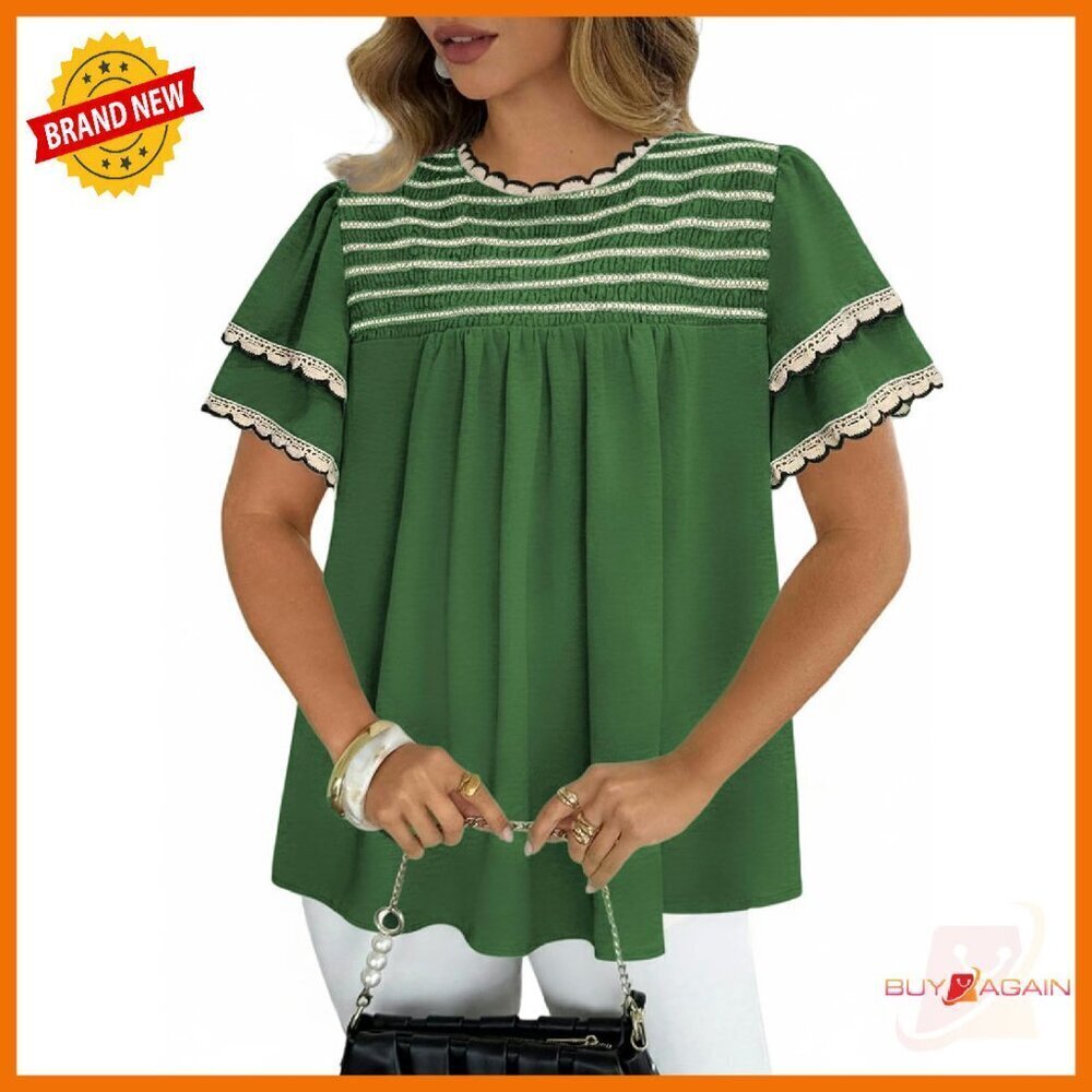 Flowy Butterfly Sleeve Tunic Top, Lightweight Chiffon, Crew Neck